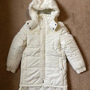 French Connection FCUK CG1313 Girl's Faux Fur Trimmed Coat, Cream Kids 8/10Y NEW